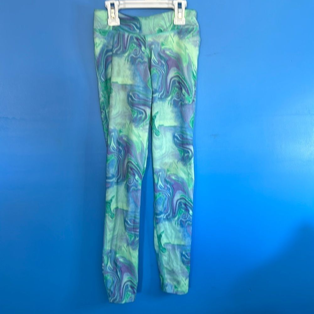Champion Girls Leggings Green Purple Athletic Stretch Pants Size 7